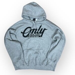 Only NY Hoodie Mens Large Heather Grey Streetwear Skyline Subway Bridge Graphic